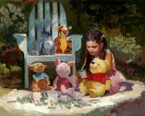 :D :D :D :D Art Childhood, Memory Artwork, Proper Tea, Winnie The Pooh Drawing, Pooh Corner, Childhood Art, Nostalgia Art, Garden Tea Party, Christopher Robin