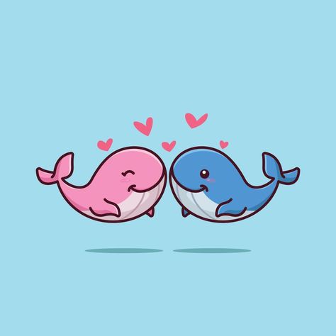 Animal Couple Illustration, Cute Animal Couples Cartoon, Cartoon Art Love Couple, Animals In Love Drawing, Animal Couple Drawing, Whale Cartoon Drawing, Cute Love Illustration, Cute Animal Couples, Couple Cute Cartoon