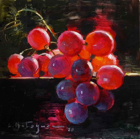 Red Globe Light by Elena Katsyura, Oil, 6in x 6in Grape Oil, Grape Painting, Vegetable Painting, Still Life Fruit, Still Life Oil Painting, Fruit Painting, Red Grapes, Daily Painting, Painting Still Life