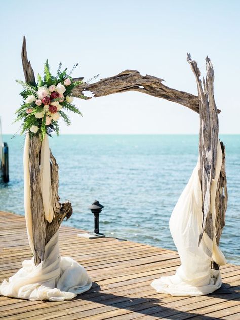 Beach Wedding Arch Ideas, Driftwood Wedding, Waterfront Wedding Ceremony, Wedding Arch Ideas, Beach Wedding Arch, Diy Beach Wedding, Wedding Arbors, Oceanfront Wedding, Arch Ideas