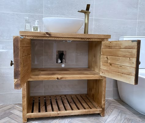 Modern Home Decor Clean Girl Aesthetic Bathroom Interior Design Wood Bathroom Furniture, Diy Vanity Unit, Aquaboard Bathroom, Bathroom Wood Furniture, Wooden Sink Vanity, Wooden Sink Unit Bathroom, Wooden Sinks Bathroom, Single Toilet Room Ideas, Wooden Sink Cabinet