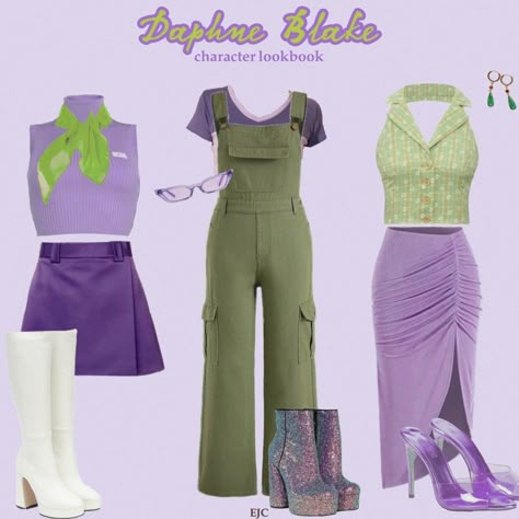 "Creepers!" - Daphne Blake : Scooby Doo Daphne Costume With Jeans, Daphne Scooby Doo Inspired Outfit, Daphne Lookbook, Modern Daphne Blake Outfit, Daphne Inspired Outfits Scooby Doo, Dafne Scooby Doo Outfit, Daphne Blake Aesthetic Outfit, Daphne Aesthetic Scooby Doo, Daphne Blake Inspired Outfit