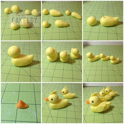 Kue Fondant, Duck Cake, Farm Cake, Fondant Animals, Cake Topper Tutorial, Fondant Cake Toppers, ดินปั้น Polymer Clay, Fondant Tutorial, Tanah Liat