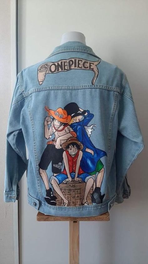 Anime Jacket Design, Custom Jeans Diy, Diy Denim Jacket, Painted Clothes Diy, Custom Denim Jacket, Hand Painted Denim Jacket, Painted Denim Jacket, Painted Jacket, Diy Jacket