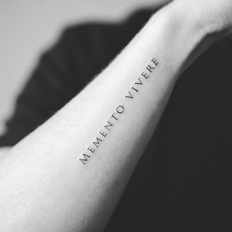 MEMENTO VIVERE Memento Vivere Tattoo Ideas, Latin Word Tattoos, Italian Words Tattoo, Vivere Tattoo, Memento Vivere Tattoo, Italian Quote Tattoos, Memento Tattoo, Memento Mori Tattoo, Meaningful Word Tattoos