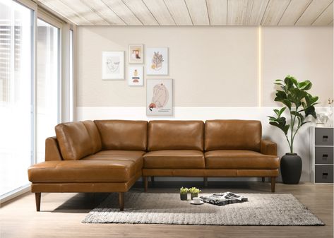 Steelside™ Ellsbury 107.5" Wide Genuine Leather Sofa & Chaise & Reviews | Wayfair Tan Leather Sectional, Tan Sectional, Genuine Leather Sectional, Leather Chaise Sectional, Couch Seats, Genuine Leather Sofa, Leather Sectional Sofa, Modern Sofa Sectional, Urban Loft