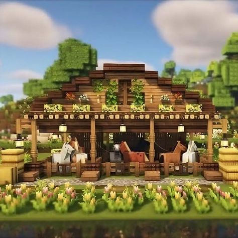 Stable Minecraft, Minecraft Horse Stables, Build Aesthetic, Houses In Minecraft, Minecraft Barn, Villa Minecraft, Minecraft Horse, Minecraft House Ideas, Minecraft Houses Survival