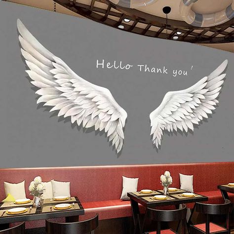 Café Interior, Fly Wings, Angel Wings Wall Art, Wall Decoration Painting, Angel Wings Art, Selfie Wall, Wall Painting Techniques, Angel Wings Wall, Wing Wall