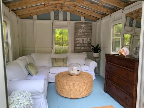 Small Shed Ideas Hangout Interior, Teen Shed Hangout, She Sheds Ideas Backyard Retreat, Boho She Shed Interior, She Shed Ideas Interior Small Spaces, Small Shed Ideas Hangout, Small She Shed Interiors, Inside She Shed Ideas, Shed Makeover Interior