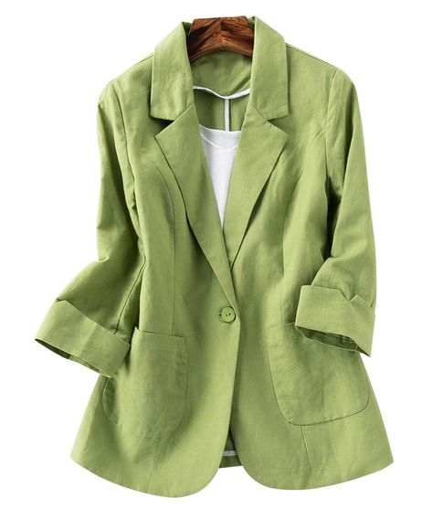 GGUHHU Womens Casual Notched Collar Rolled Up Sleeve One Button Linen Blazer Coat #Sponsored Chique Outfit, Summer Coats, Three Quarter Sleeve Tops, Womens Jackets Casual, Linen Blazer, Jacket Women, Linen Women, Office Ladies, Blazers For Women