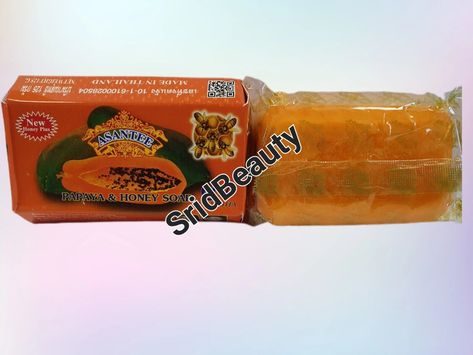 Asante Papaya And Honey Soap With Q10, AHA Skin Lightening soap is enriched with papaya extract   detering acnes, wrinkles and ageing. It specially provides essential to the skin. Skin Lightening Soap, Papaya Soap, Papaya Extract, Honey Soap, Skin Lightening, Bath Soap, Homemade Skin Care, The Skin, Papaya