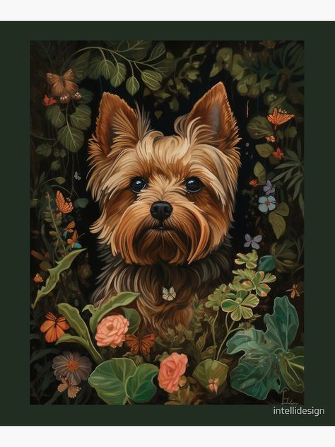 by intellidesign on redbubble Yorkie Art Prints, Yorkie Illustration, Yorkie Painting, Yorkie Art, Hirsch Tattoo, Dog Portraits Painting, Horse Posters, Cat Art Illustration, Animal Portraits Art