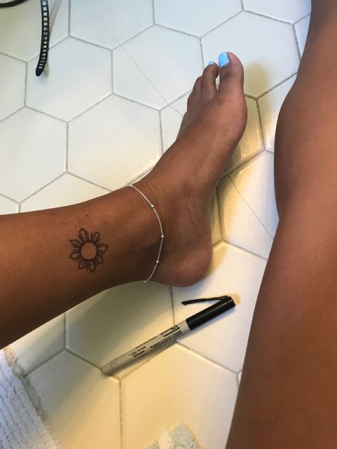 Filipino Sun Tattoo Women Small, Philippines Sun Tattoo Woman, Hibiscus Filipino Sun Tattoo, Filipino Sun Tattoo Behind Ear, Philippine Sun Tattoo Design, Small Filipino Tattoos For Women, Philippines Tattoo Ideas Small, Behind The Ankle Tattoos For Women, Phillipino Tattoo Design