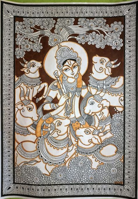 Madhubani Paintings and Art | #mpa_krishna - Post 2 | Facebook Krishna Kalamkari Painting, Kalam Kari Painting, Madhubani Paintings Traditional Krishna, Kalamkari Painting Traditional, Madhubani Art Krishna, Kalamkari Drawing, Madhubani Art Easy, Madhubani Paintings Traditional, Krishna With Cows