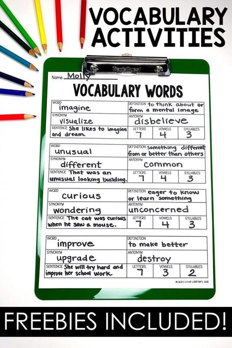 Vocab Journal Ideas, Vocublary Activities, Vocabulary Teaching Strategies, Introduce Vocabulary Activities, Hands On Vocabulary Activities, Weekly Vocabulary Routine, Vocabulary Journal Template, Vocabulary Centers 2nd, Figurative Language Activities 3rd