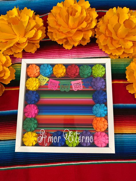 Make An Ofrenda, Shadow Box For Passed Loved Ones, Memorial Shadow Box Ideas, Tiny Paper Flowers, Dia De Los Muertos Decorations Ideas, Personalized Shadow Box, Halloween Shadow Box, Memory Frame, Lake Elsinore