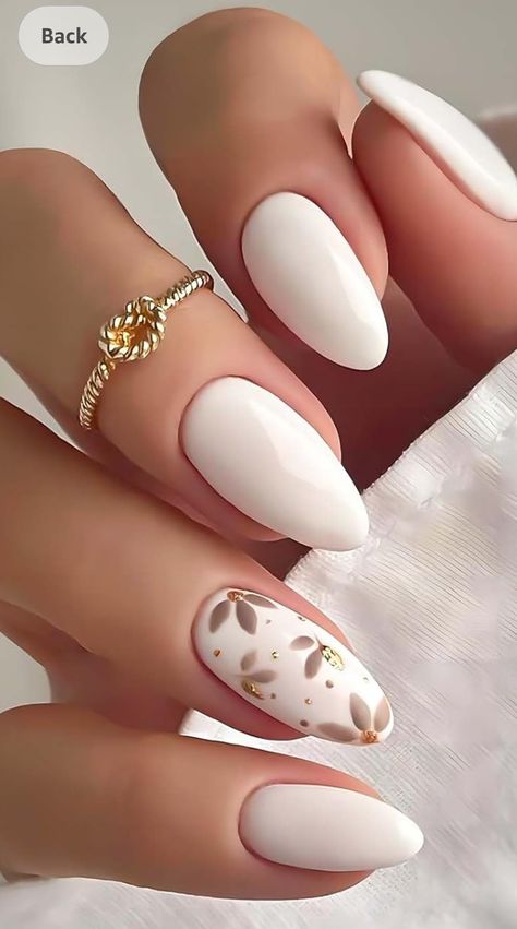 Longer Almond Nails, Single Nail Design Ring Finger, Simple Oval Nail Designs, Beige Nails With Design, Almond Nails Designs Fall 2024, Nails Design Colors, Maternity Nail Ideas, Baby Shower Nails Neutral, White On White French Tip Nails