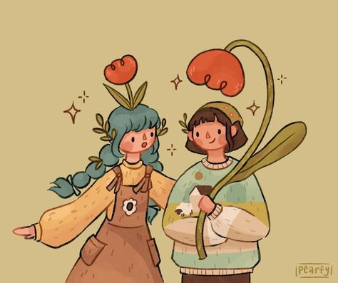 Lo ✶ on Instagram: “Combined two dtiys! I think they could be flower friends 🌷 #chezalbi4k #dtiyspaloma” Best Friend Art Aesthetic, Two Best Friends Aesthetic Drawing, Cute Friends Drawings, Flower Character Illustration, Things To Draw With Friends, Cute Cartoon Style, Cute Friend Drawings, Sketch Best Friends, Art Ideas With Friends