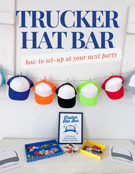 Trucker Hat Bar Make Your Own Patch, 14th Birthday Party Ideas, Rock Star Birthday, Flag Diy, Hat Bar, Birthday Party Hats, Bar Party, Teen Party, Party Bars