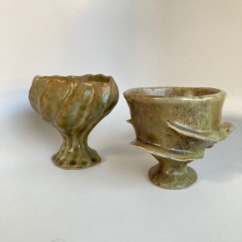 A pair of small footed bowls. Use for serving salsa, chimichurri, etc. Ceramic Footed Bowl, Ceramic Serving Bowls, Handbuilt Ceramics, Great Barrington, Hand Building, Footed Bowl, Art Ceramics, Pottery Ideas, Hand Built