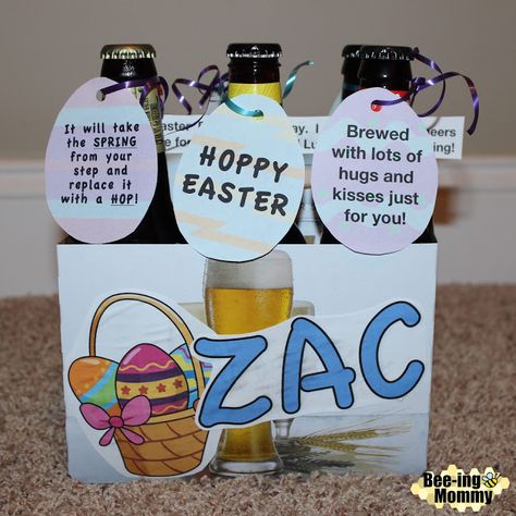 Easter egg beer hunt - hide beer instead of eggs for an adult egg hunt, decorated beer box, Easter beer sayings Easter Beer Hunt, Boyfriend Easter Basket, Adult Easter Party, Adult Easter Egg Hunt, Adult Easter Baskets, Diy Crafts Gift, Easter Gift For Adults, Beer Box, Adult Easter