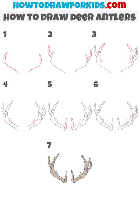 How To Draw Moose Antlers, Watercolor Deer Antlers, How To Draw Deer Skull, Dear Painting Easy, Dear Ears Drawing, How To Draw Antlers Step By Step, Deer Antler Drawing Easy, Deer Sketch Step By Step, Deer Antler Sketch