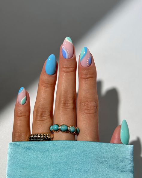 summer turquoise swirls 🩵🦋🐬🫐 rings from @luvaj - linked in my bio ✨ #nails #nailinspo #nailart #naildesign #turquoisenails #summernails Fun Summer Nails Square, Bio Nails, Pink Tip Nails, Cruise Nails, Beachy Nails, August Nails, Turquoise Nails, Nails Yellow, Subtle Nails