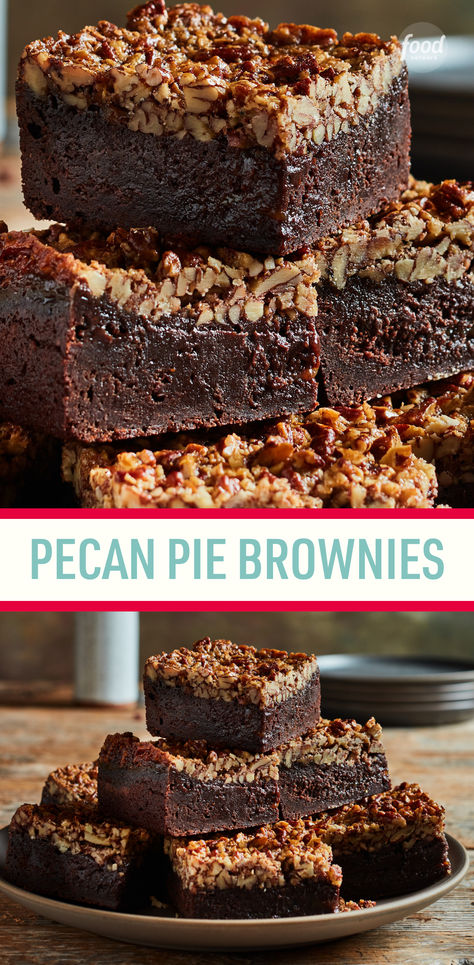 Fudgy, chocolatey brownies topped with a sweet and crunchy layer of pecan pie = a match made in heaven 🤤 Sponsored by Ghirardelli. Brownie Types, Pecan Pie Brownies Recipe, Brownie Pecan Pie, Pecan Pie Brownies, Pecan Brownies, Sunflower Cupcakes, Pie Brownies, Heavenly Recipes, Nut Recipes