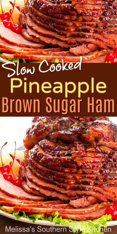 Pineapple Brown Sugar Ham, Brown Sugar Ham Recipes, Brown Sugar Glazed Ham, Slow Cooked Ham, Slow Cooker Ham Recipes, Ham Recipes Crockpot, Ham Pineapple, Sugar Ham, Keto Easter