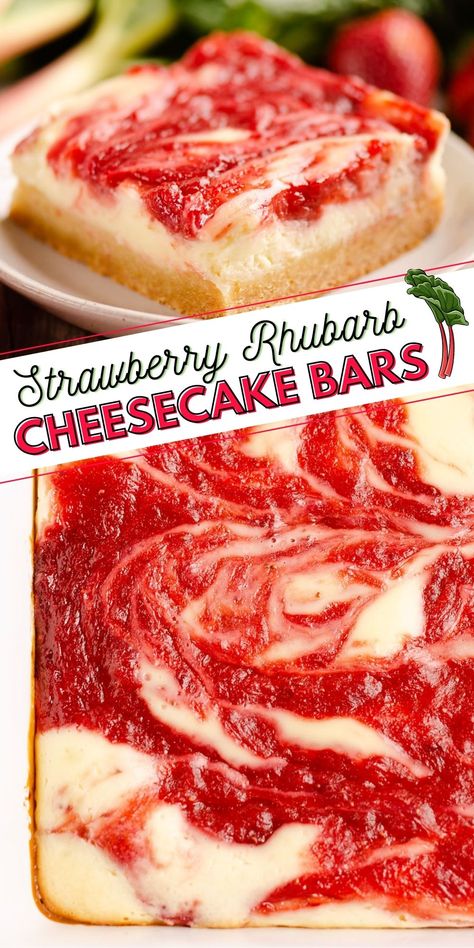 Rhubarb Cheesecake Bars, Strawberry Rhubarb Cheesecake, Strawberry Rhubarb Bars, Easy Rhubarb Recipes, Rhubarb Cheesecake, Rhubarb Desserts Recipes, Strawberry Rhubarb Recipes, Rhubarb Bars, The Best Cheesecake