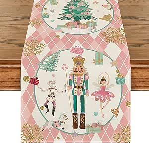 Complete your pink christmas look with this beautiful nutcracker table runner Table Runner Christmas Decor, Nutcracker Table, Pink Christmas Table, Winter Table Decorations, Winter Kitchen, Table Runner Christmas, Nutcracker Decor, Dining Table Decoration, Winter Wonderland Theme