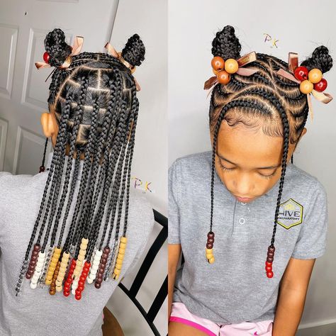 ✨ Precious kids ✨ on Instagram: “Little Miss Kanayja 🤎🤎🤎. I’m loving these fall colors 😍. This is her natural hair braided Half up half down with singles . *Currently not…” Girls Braided Hairstyles Kids, Black Kids Braids Hairstyles, Cabello Afro Natural, Kids Braids, Lil Girl Hairstyles, Kids Curly Hairstyles, Kid Braid Styles, Afrikaanse Mode, Toddler Hairstyles Girl