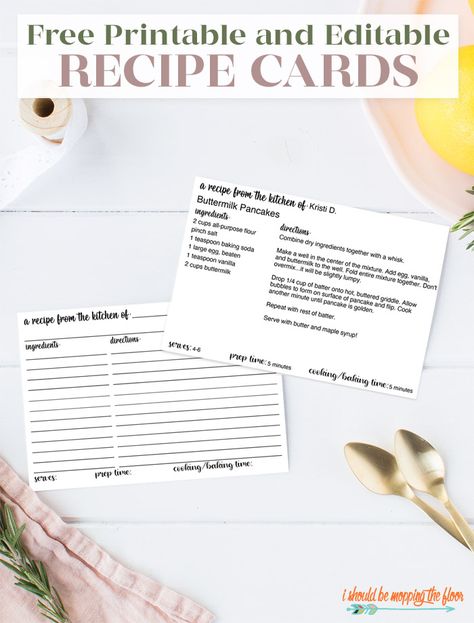 Free Printable Editable Recipe Card in Two Design Options | Includes complete video tutorial. Free Templates Printable Editable Recipe Cards, Recipe Templates Free, Mopping The Floor, Recipe Cards Printable Free, Kitchen Witch Recipes, Spring Recipe, Recipe Cards Template, Recipe Template, Menu Book