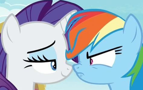 #2043426 - angry, bickering, boop, cropped, eye contact, female, frown, lidded eyes, looking at each other, mare, narrowed eyes, noseboop, nose to nose, nose wrinkle, pegasus, pony, ponyville, rainbow dash, rarity, safe, screencap, shipping fuel, smiling, smug, smugity, the end in friend, unicorn - Derpibooru - My Little Pony: Friendship is Magic Imageboard End In Friend, Rarity And Rainbow Dash, Eyes Looking At Each Other, Nose Wrinkles, Lidded Eyes, Mlp Rarity, Looking At Each Other, Mlp Base, My Lil Pony