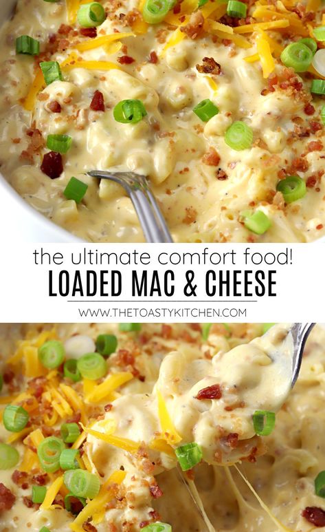 Loaded Mac & Cheese recipe - by The Toasty Kitchen Loaded mac and cheese is an indulgent dish that's filled with macaroni, cheddar cheese, sour cream, and bacon. Rich and creamy, this stove top mac and cheese is ready in just 30 minutes and makes the perfect comfort food meal. #macandcheese #macaroniandcheese #pasta #loadedmacandcheese #loaded #bacon #cheesy #pasta #onepanmeal #onepotmeal #recipe #comfortfood #homemade Easy Classic Dinner Recipes, Sides For Party Easy, Elevated Mac And Cheese, Meal Prep Ideas Pasta, Macaroni Dinner Ideas, Recipes With Macaroni, Easy Stove Top Dinners, Dinner Ideas With Bacon, Cream Cheese Mac And Cheese