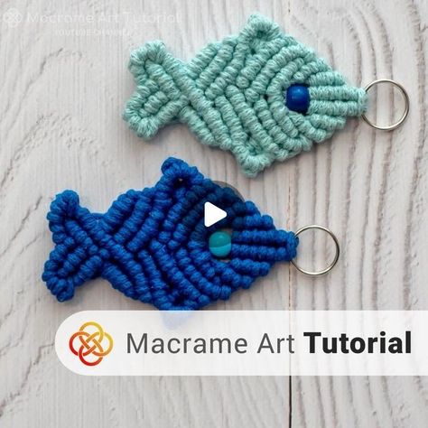 Macrame Fish Tutorial How To Make, Macrame Fish Tutorial, Macrame Fish, Fish Keychain, Macrame Art, Diy Keychain, Art Tutorial, Macrame Diy, One Ring