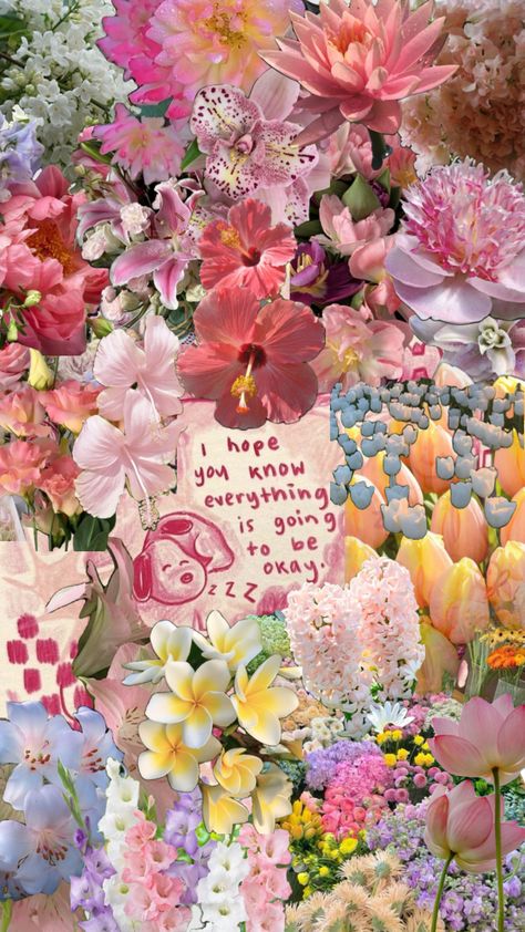 everything is going to be okay 🩷 floral flower pink spring healing aesthetic iphone wallpaper Girly Wall Collage, Everything Is Going To Be Ok Aesthetic, Colorful Floral Background, Spring Aesthetic Wallpaper Ipad, Macbook Wallpaper Aesthetic Flowers, Spring Wallpaper Aesthetic Iphone, Self Healing Aesthetic Wallpaper, Mood Board Flowers, Anthophile Aesthetic