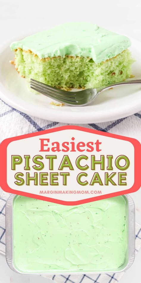 This easy pistachio cake is made with pudding mix, Dream Whip, and a cake mix! It's super simple, but the texture is out of this world! Easy Pistachio Cake Instant Pudding, Pistachio Jello Cake, Pistachio Pudding Dessert Cake, Easy Pistachio Cake, Pistachio Pudding Dessert, Pistachio Recipes Desserts, Pistachio Pudding Cake, Pistachio Pudding Cookies, Pistachio Dessert Pudding