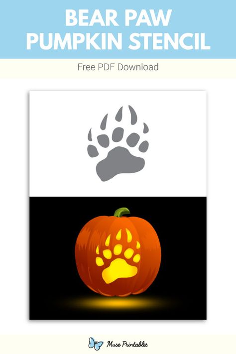 Free printable bear paw pumpkin stencil. Download it at https://museprintables.com/download/pumpkin-stencil/bear-paw/ Frozen Pumpkin Carving, Paw Pumpkin, Halloween Pumpkin Coloring Pages, Bear Pumpkin, Printable Pumpkin Stencils, Pumpkin Carving Stencils Free, Pumpkin Stencils Free, Bear Paw Print, Pumpkin Stencils