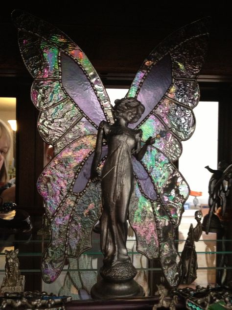 Stained glass butterfly queen. Pewter figurine with glass wings and decorative wand. Stained Glass Fairy Wings, Stain Glass Butterflies, Stained Glass Butterfly Wings, Stained Glass Wings, Butterfly Queen, Glass Wings, Glass Fairy, Mazzy Star, Stained Glass Butterfly