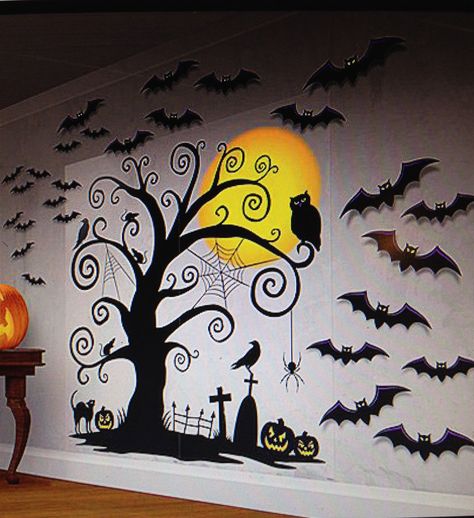 wall decor Halloween Scene Setters, Porta Halloween, Halloween Tattoo, Halloween Wall Decor, Halloween Silhouettes, Halloween Door Decorations, Halloween Scene, Gothic Halloween, Easy Diy Halloween