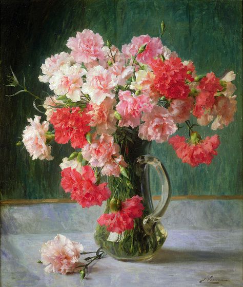 Still Life of Carnations"  Artist, Emile Vernon  © Flowers In A Vase, Still Life Flowers, Painting Still Life, Still Life Art, Pictures To Paint, French Artists, Still Life Painting, Painting Illustration, Floral Painting