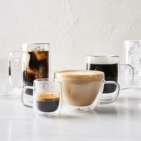 Casual Double-Wall Glassware Collection | Williams Sonoma Coffee Glasses, Tall Coffee Mugs, Double Wall Glass, Glass Coffee Cups, Glass Coffee Mugs, Glassware Collection, Coffee Mug Sets, Espresso Cups, Sorrento