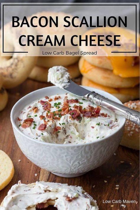 Scallion Cream Cheese, Cream Cheese Spread Recipes, Bagel Spread, Cheese Spread Recipes, Flavored Cream Cheeses, Low Carb Bagels, Keto Bacon, Cream Cheese Spread, Low Carb Maven