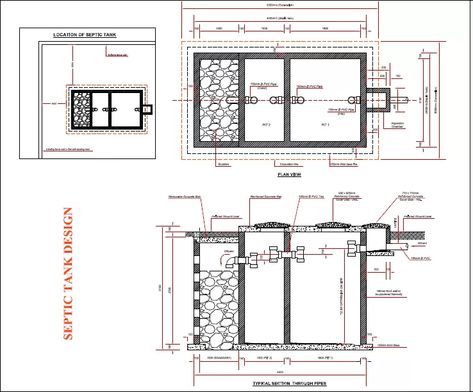 Small Septic Tank, Compound Wall Gate Design, Lave Main Design, Fossa Séptica, Septic Tank Installation, Diy Septic System, Septic Tank Design, Tank Drawing, Septic Tank Systems