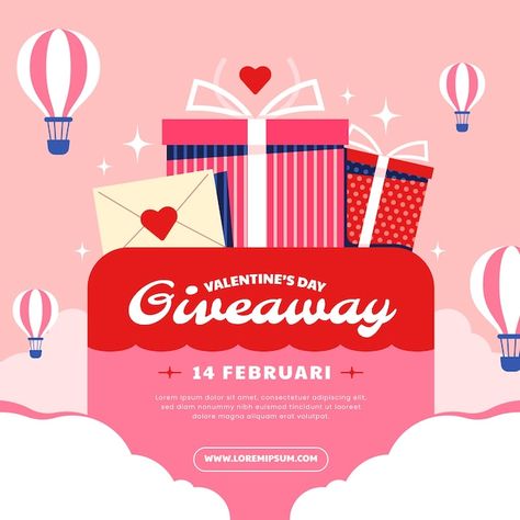 Flat valentine's day giveaway illustrati... | Free Vector #Freepik #freevector #saint-valentin #valentine-s-day #14-february #love-valentines Valentine's Day Illustration, Valentine Poster, Valentines Illustration, Valentines Day Poster, Valentine Banner, Valentines Sale, Instagram Design, Post Design, Graphic Design Posters