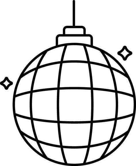 Isolated Illuminate Disco Ball Hang Icon In Black Outline. Disco Ball Simple Drawing, Disco Ball Coloring Page, Disco Ball Outline, Disco Ball Svg, Disco Ball Icon, Disco Ball Vector, Tufting Workshop, Black Icon, Disco Ball