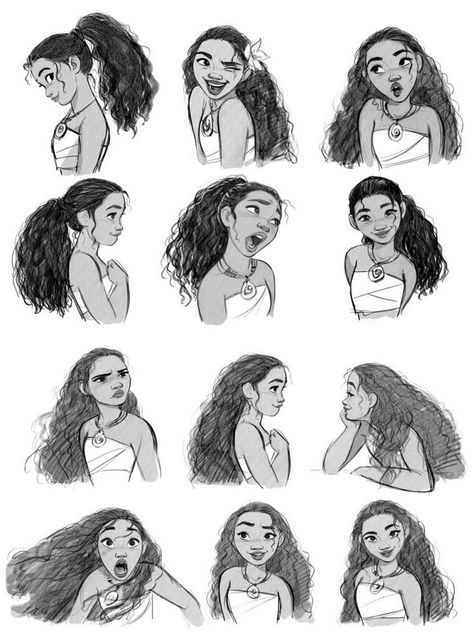 Moana Facial Expressions, Disney Character Reference, Disney Style Illustration, Disney Princess Character Design, Moana Expressions, Moana Drawing Sketches, Moana Illustrations, How To Draw Disney Style, Moana Character Design