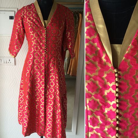 Brocade Neck Design Kurti, Banarsi Neck Suit Design, Brocade Suit Neck Design, Banarasi Suit Neck Designs Latest, Brocade Neck Design, Brocade Kurti Designs Latest, Brocade Jackets Women Indian, Brocade Anarkali Suits, Banarsi Suit Neck Design