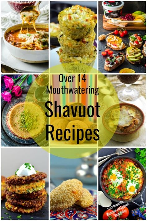 Chag Sameach! We are bringing you a collection of dairy Shavuot recipes that go beyond cheesecake and pizza! Enjoy these Shavuot recipes! #Shavuot #recipes #Jewish #holidays #Dairy #vegetarian Shavous Recipes, Jewish Recipes Traditional, Kosher Recipes Shabbat, Shabbat Dinner Recipes, Sukkot Recipes, Shavuot Recipes, Shabbat Recipes, Chag Sameach, Biblical Feasts